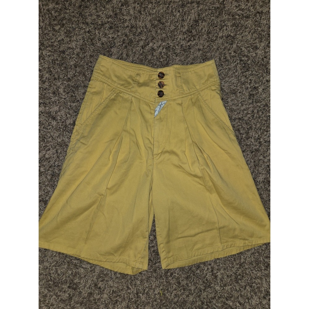 Retro Jordache Pleated Yellow Shorts High Waist 80s 90s (27) Size 7/8 Wide Leg